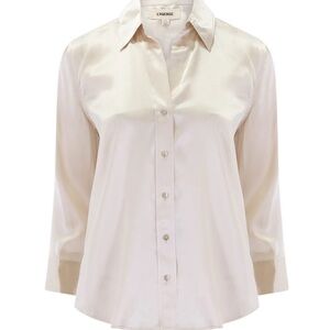L'AGENCE Ivory Satin Button Down Shirt